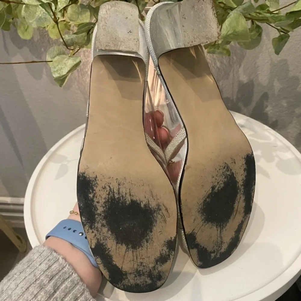 Vtg California Magdesians Silver & Clear Lucite Heels Slingback Cinderella 9
